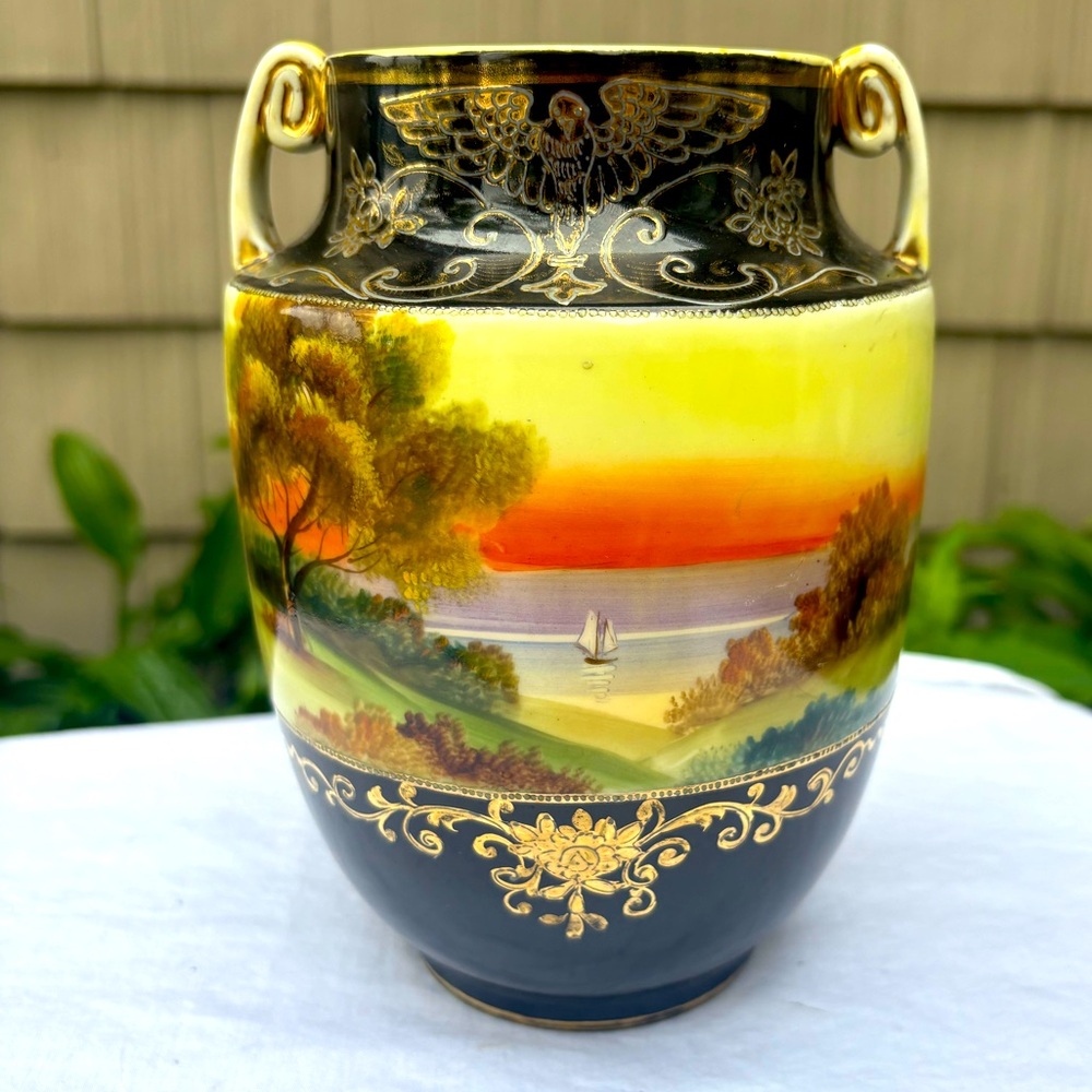 Vintage Hand Painted Noritake Two Handled Ceramic Urn